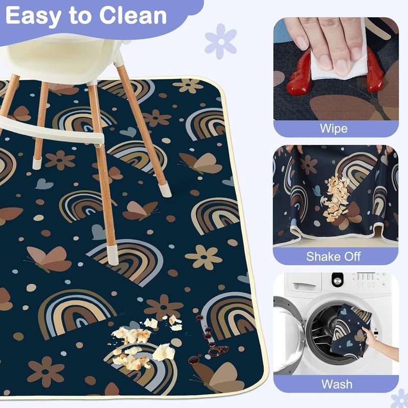 BeBeJoJo Splat Mat for Under High Chair 42 x 42 Inch Waterproof Baby Splash Mat with Non Slip Bottom Reusable Portable Highchair Mat for Floor Food Catcher for High Chair, Navy Rainbow - Image 3